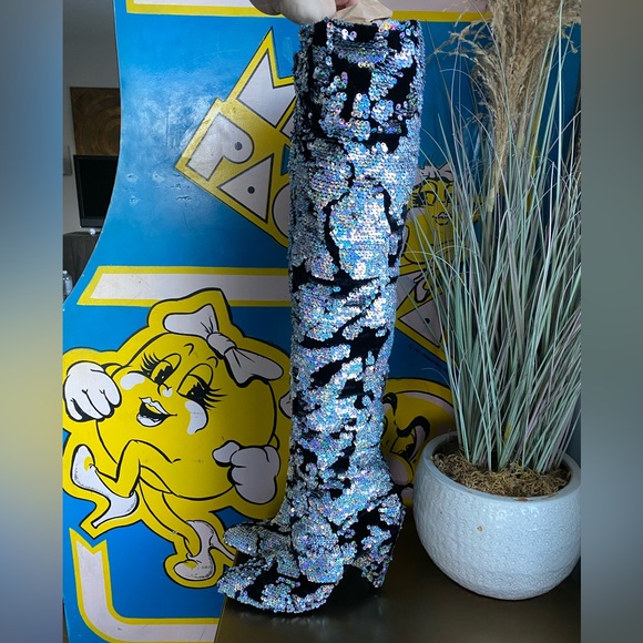 Free People Midnight Party Velvet Sequin Scrunch Boots Heels 38 7.5 festival - Picture 9 of 15